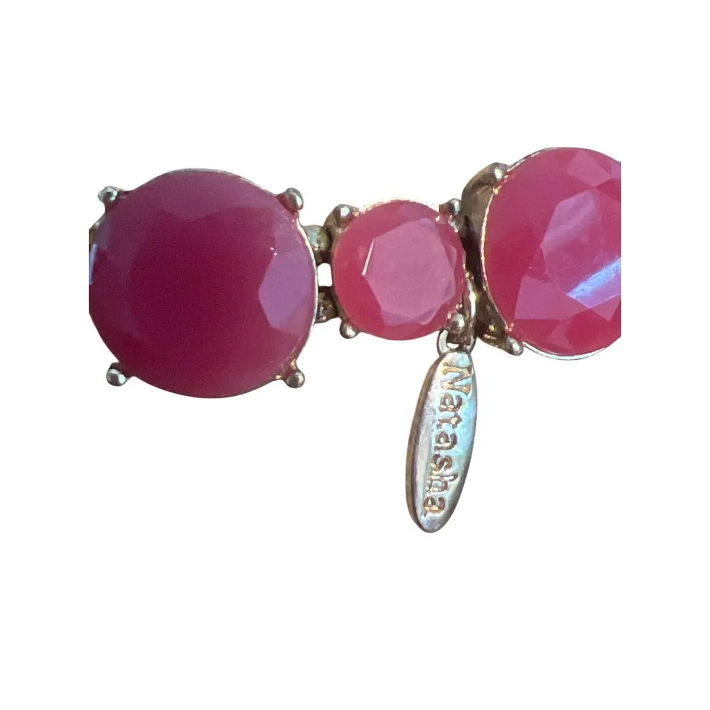 Vintage Natasha Stretch Bracelet Gold Tone Wine Pink Acrylic Rhinestones Estate - Image 4