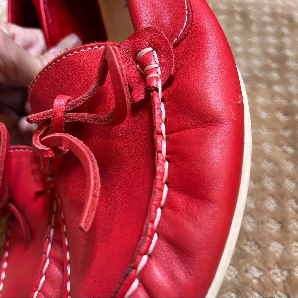 CLIF Made in Italy SZ 41 Red Leather Loafers Moccasins Preppy Retro 90s Academia - Image 10