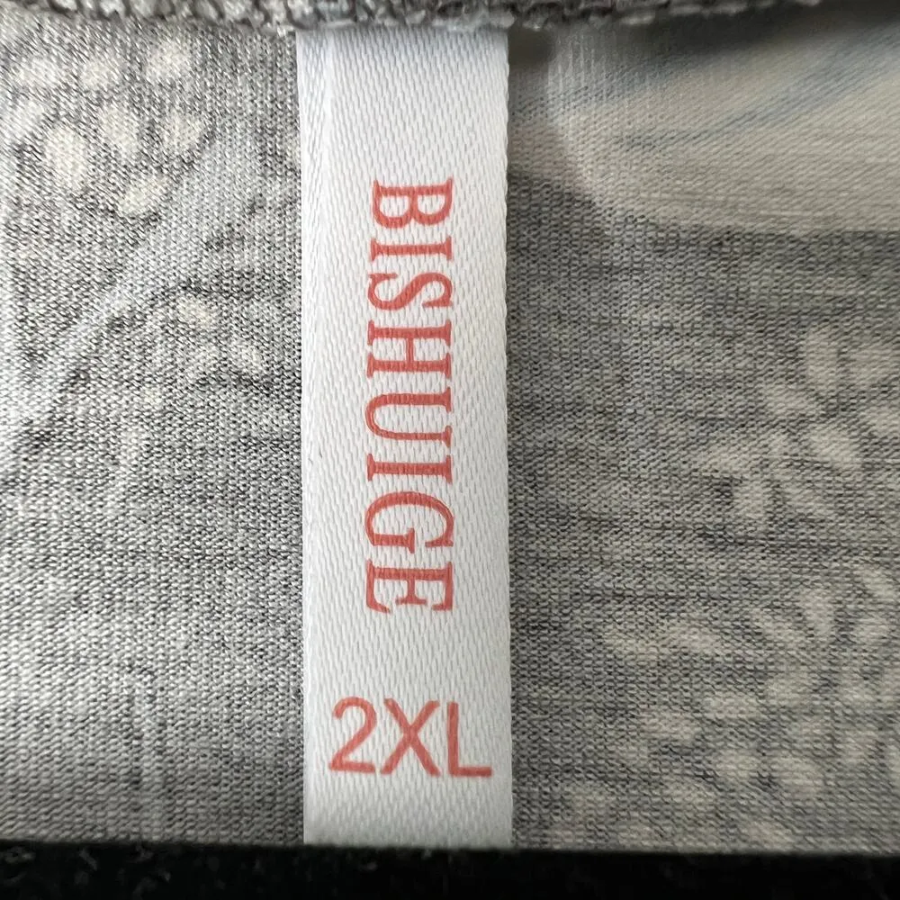 Bishuige Womens Top 2XL Henley Floral Casual Everyday Wear Soft Stretch Comfort Gray Size 2X - Image 2