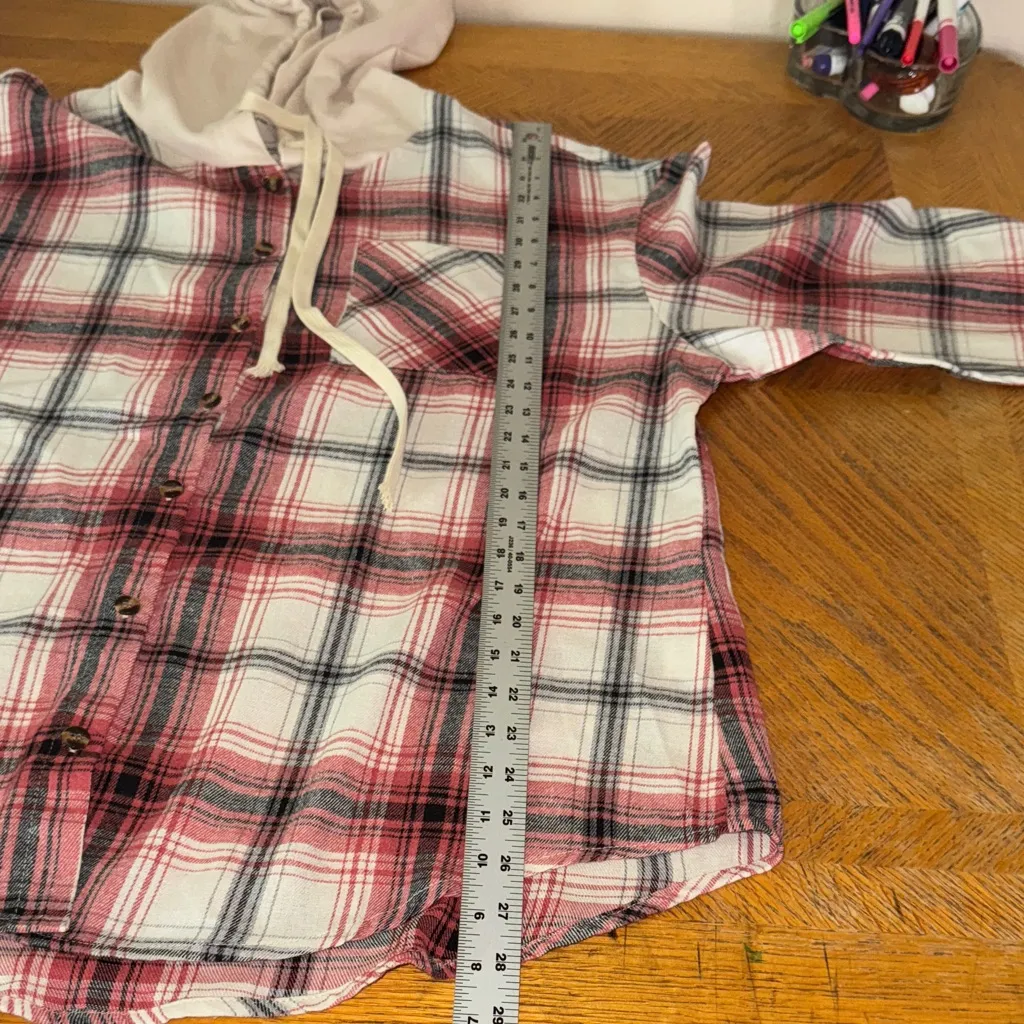Red and White Plaid Hoodie Shirt - Image 7
