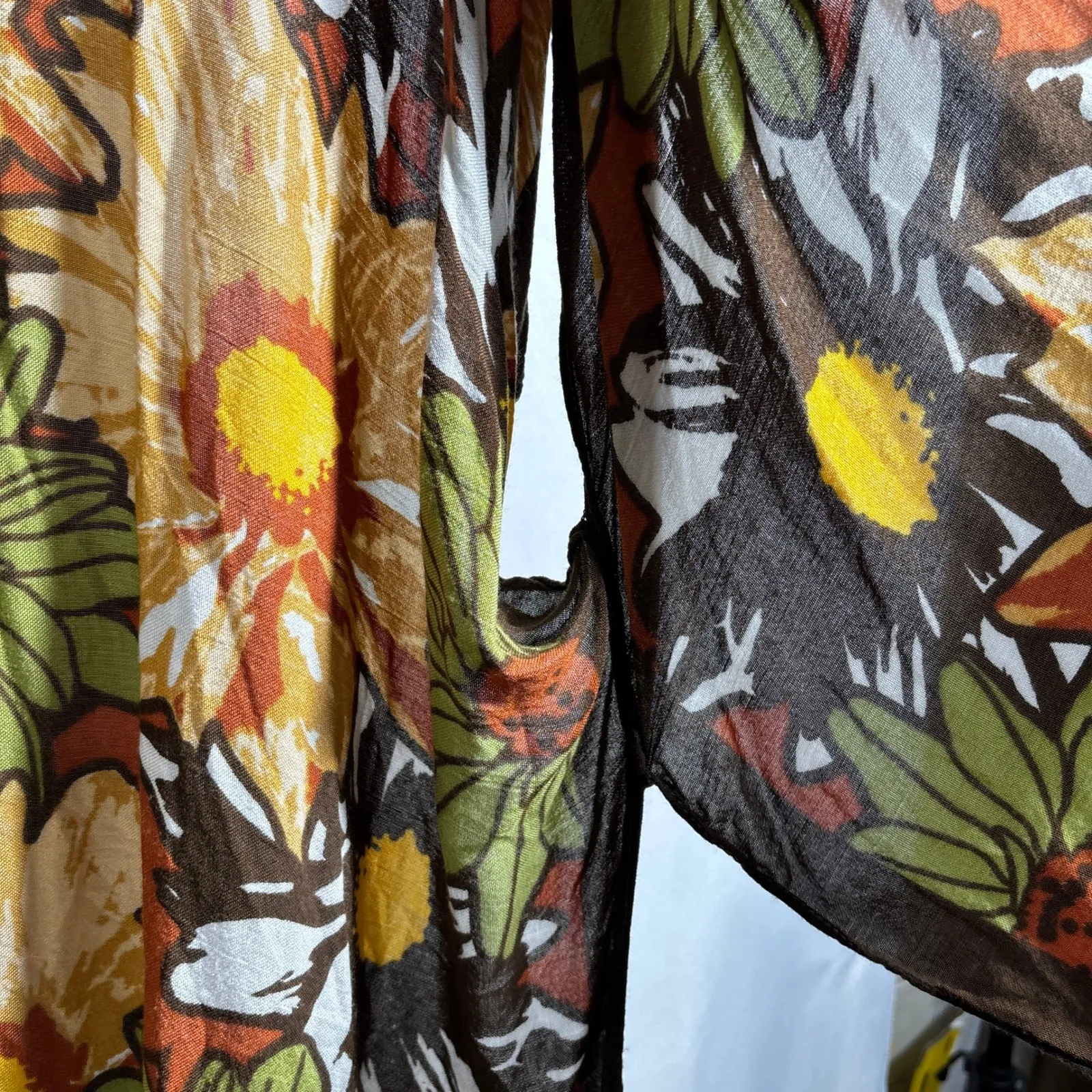 70s Vibe Floral Wrap Cardigan Shabby Chic Boho Hippie Retro Groovy Flower Power Brown - Image 4