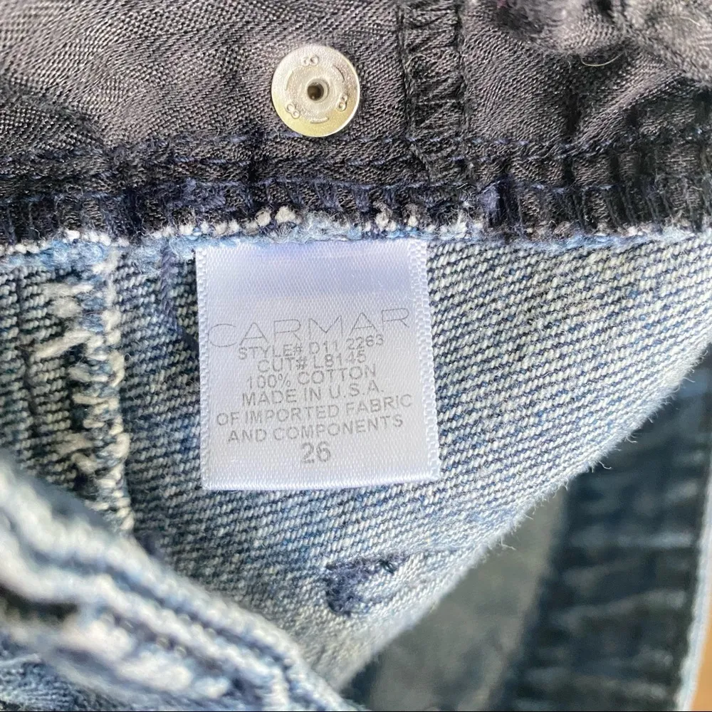 Carmar Ripped Raw Hem Distressed Button Front Denim Skirt Size 26 - Image 8