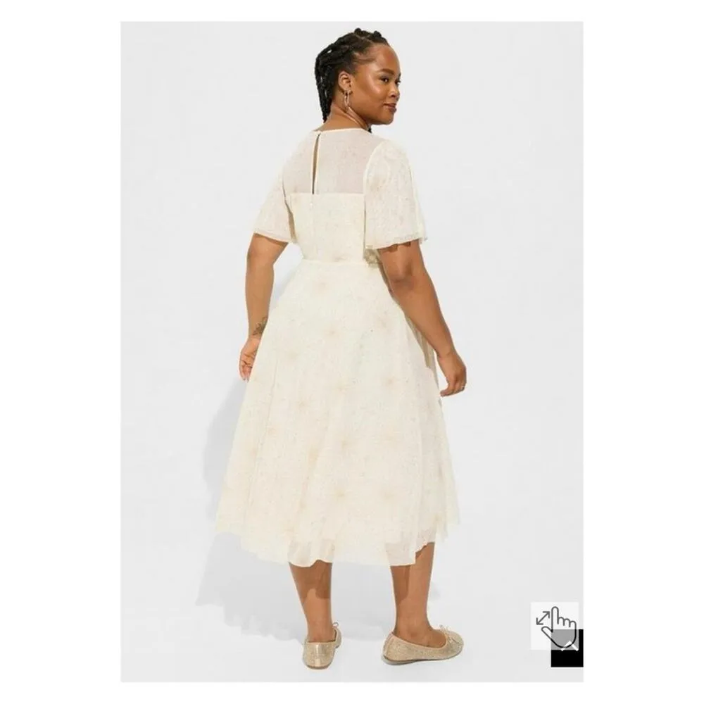 Torrid Cream Pristine Starburst Mesh Flutter Sleeve Midi Dress Sz.22W NWT - Image 4