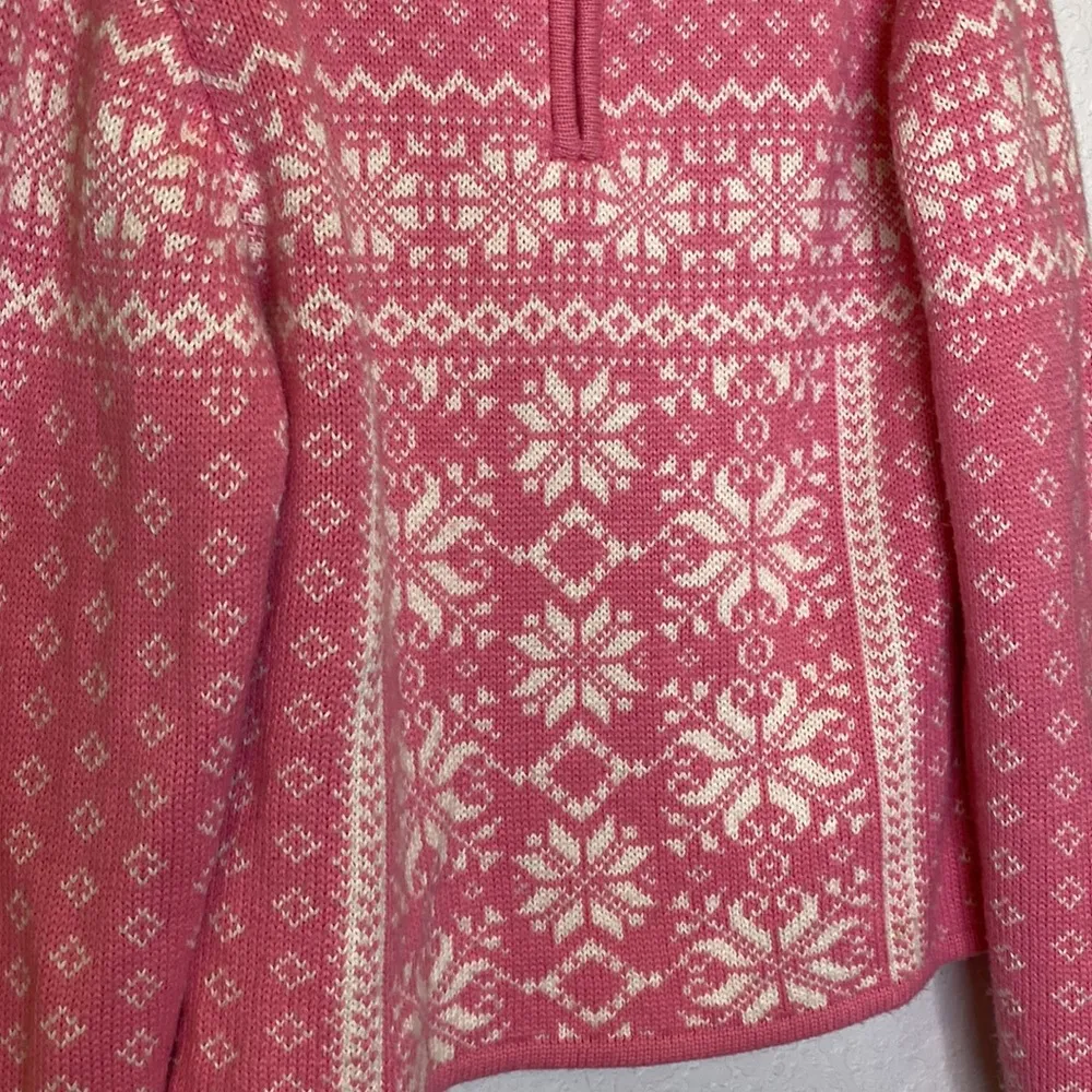 Obermeyer  Long Sleeve High Neck Snowflake Knit Sweater Pink White VTG Sz M Women - Image 2