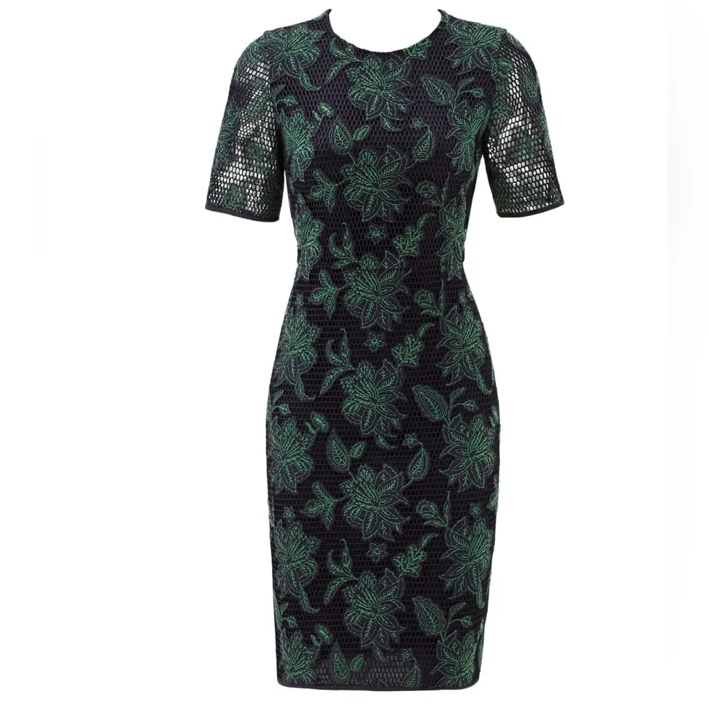 NWOT Tory Burch Blue Lace Appliqué Fishnet Sheath Dress Midi - Sz 6 MSRP $400 - Image 2