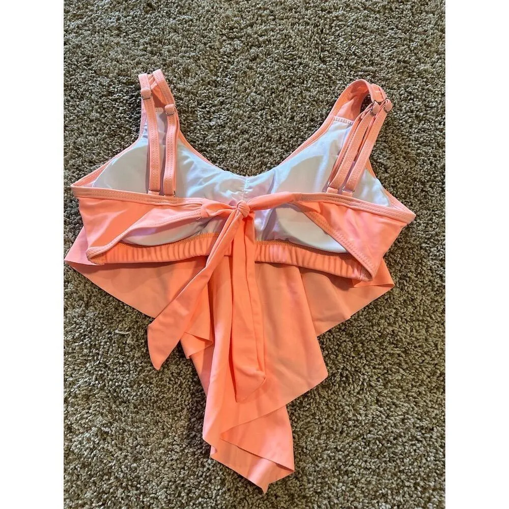 COSKAKA Women's XS Bikini Set Coral Top Geometric High - Image 3