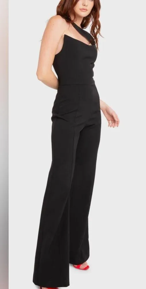Black Halo Brew One‑Shoulder Jumpsuit Black Tailored Flare Size 8 NWT - Image 3