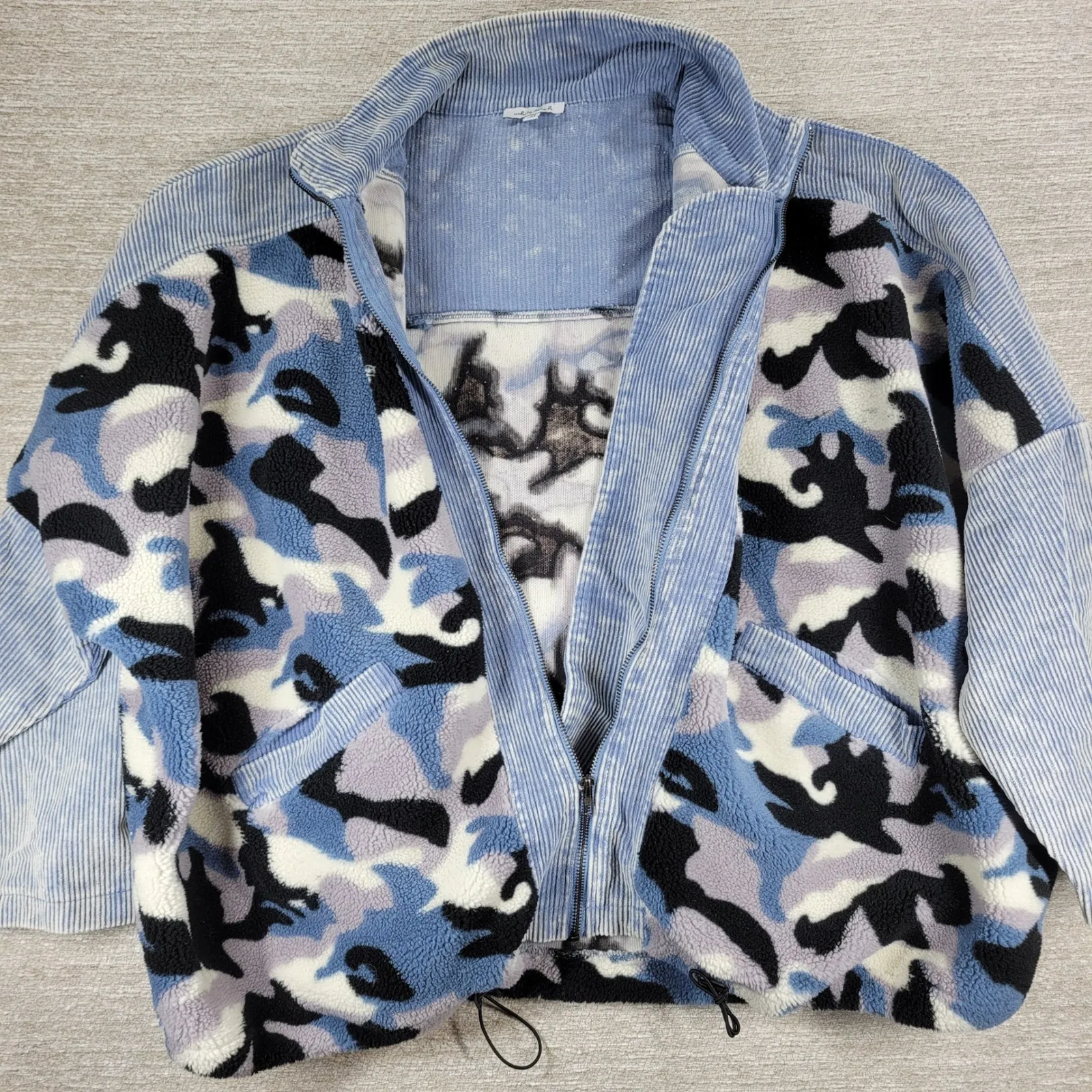 White Birch  Blue Camo Corduroy Jacket 2X Dolman Sleeve Full Zip - Image 11
