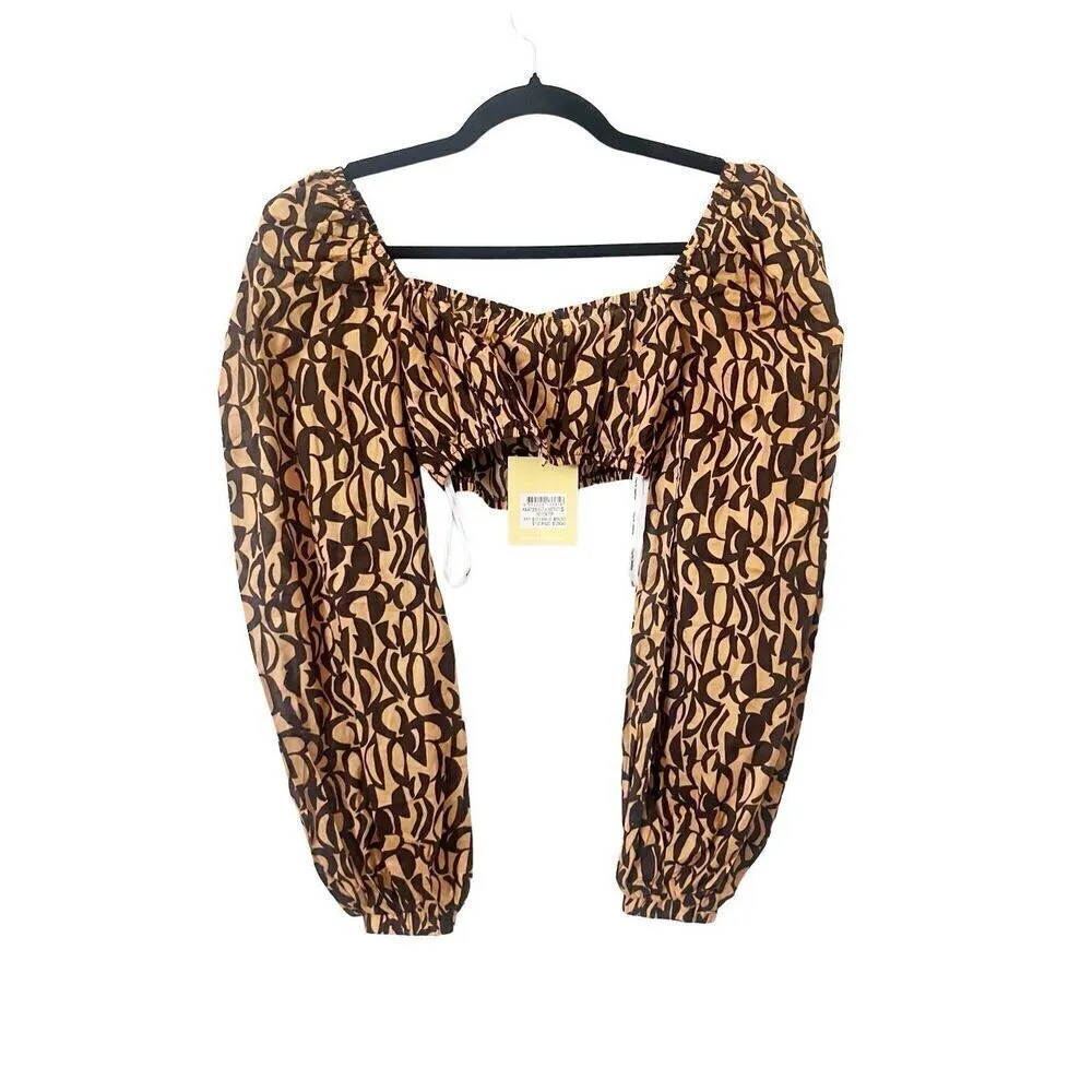 Charlie Holiday Anthropologie Neutral Abstract Peyton‎ Long Sleeve Crop Top - Image 2