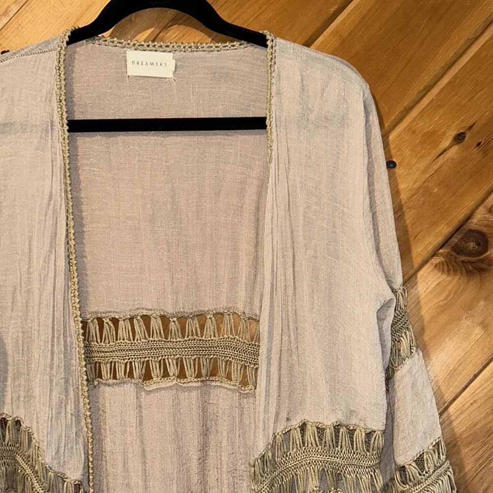 Dreamers tan hippie boho fringe swim coverup/cardigan - Image 3