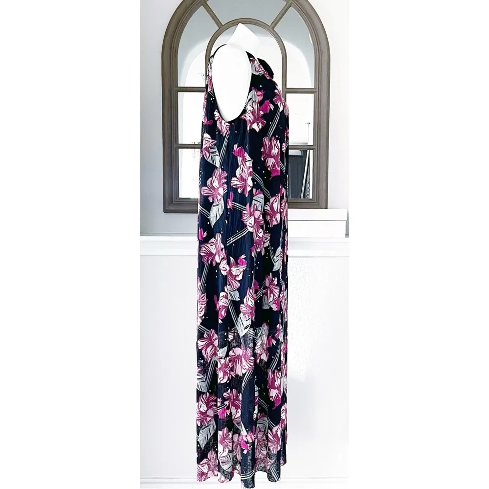 Ellen Tracy Ibiza Halter Tie Maxi Dress, Balinese Floral Pink, Size XL New w/Tag - Image 8