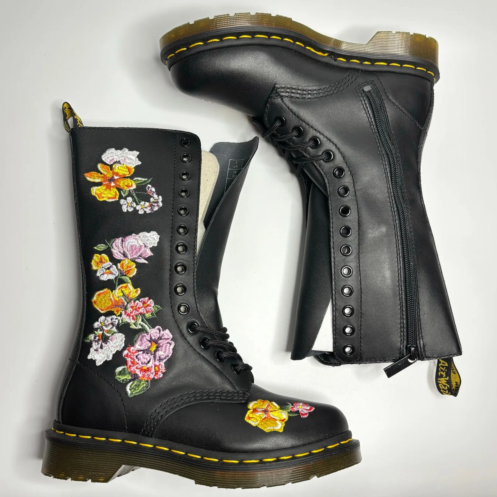 Dr. Martens 1914 Vonda II Originals Floral Combat Boots in Black Softy T - Image 7