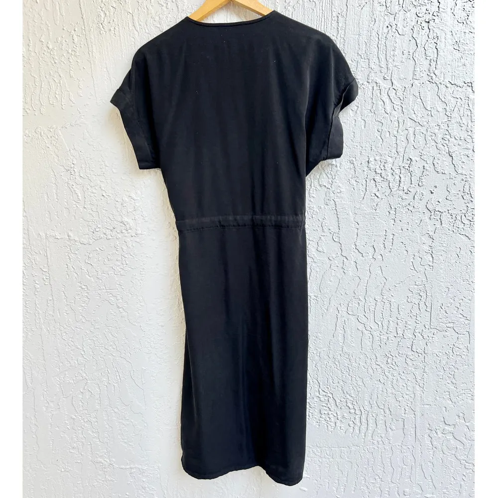 Saks Fifth Avenue Short Sleeve Cinched Waist Tie Midi Dress Black Women's Small - Image 3