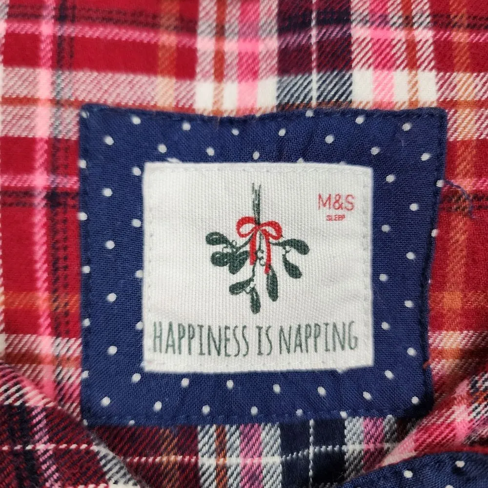 M&S Marks & Spencer Flannel Plaid Nightshirt Cotton Sleepshirt Size US 12 Large Pink - Image 2
