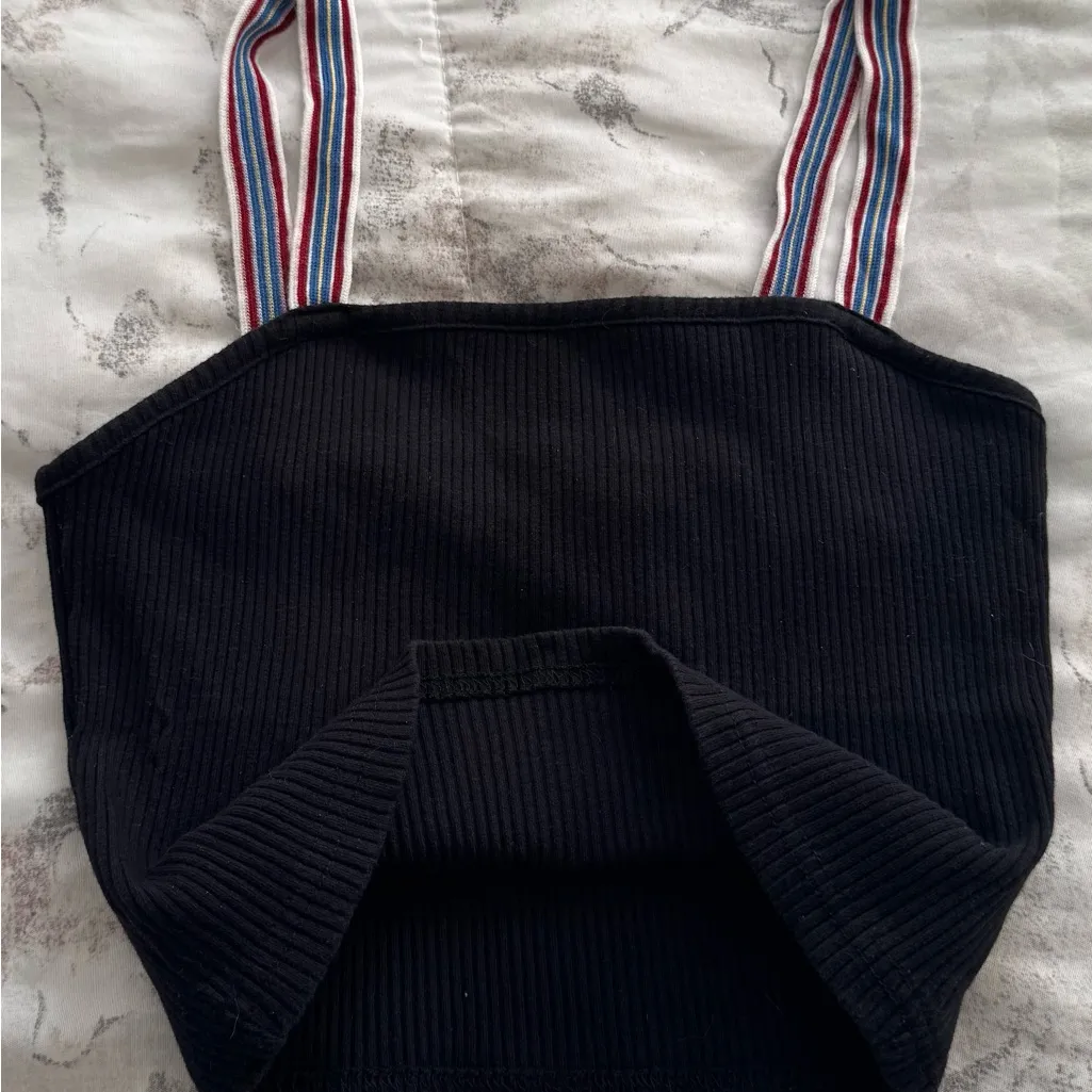 Me to We Black Ribbed Camisole with Striped Straps, size S Y2K crop top casual - Image 7