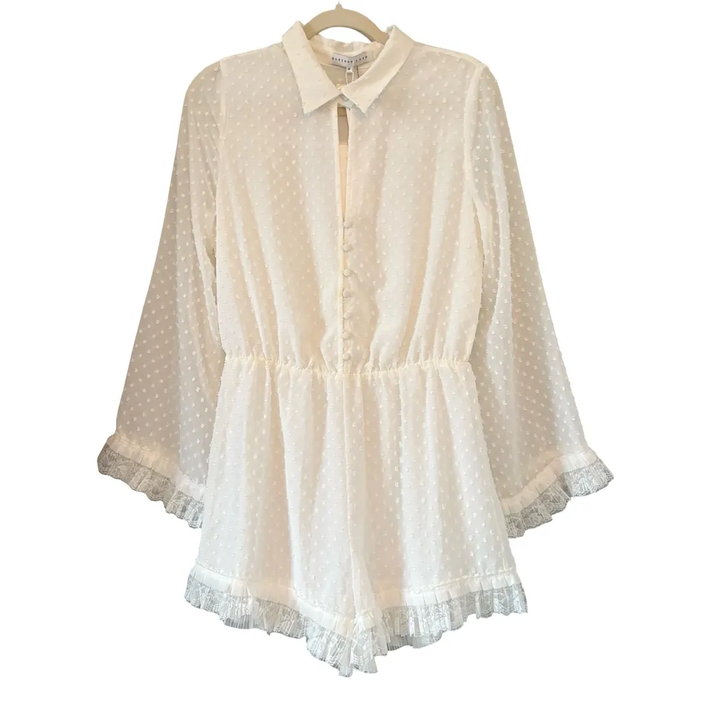 NWT, Endless Rose Swiss Dot Romper in White, Sz M - Image 4