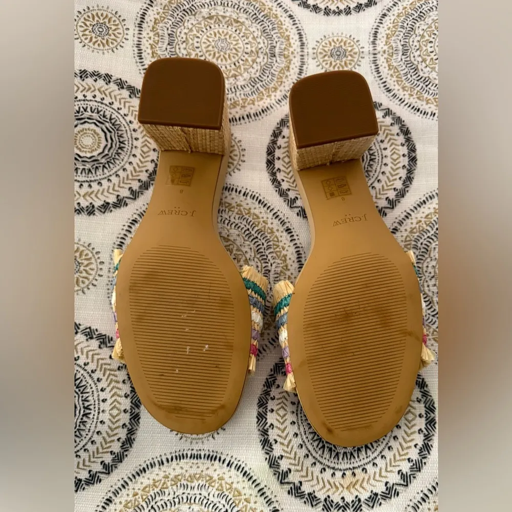 J Crew Womens Woven Mule Sandals Block Heel Rainbow Size 8 Raffia Summer Spring - Image 15