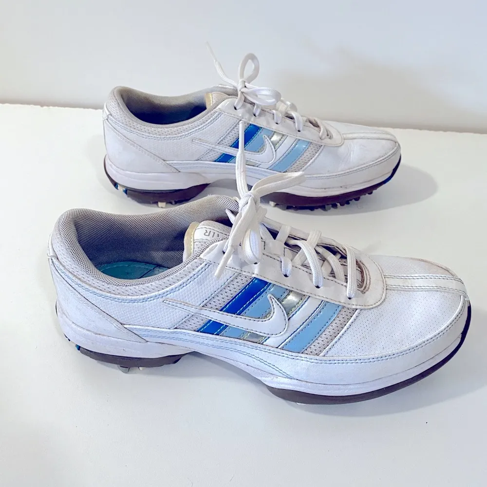 Nike Air Women’s Golf Shoes size 7 White With Blue Stripes - Image 8