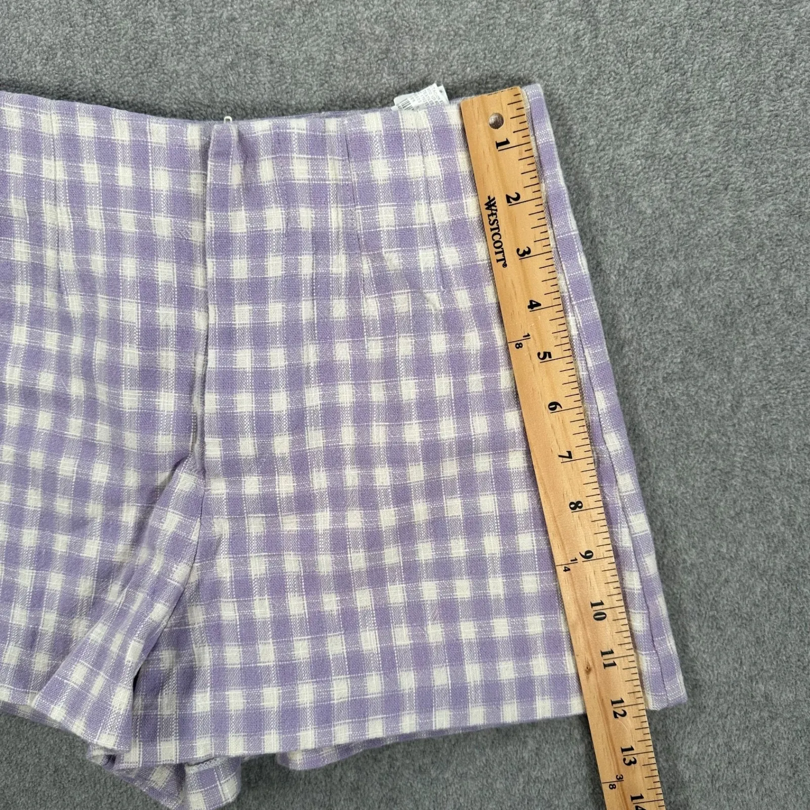 Zara High Rise Gingham Shorts Women's X-Small Purple Flat Front Coquette Preppy - Image 2