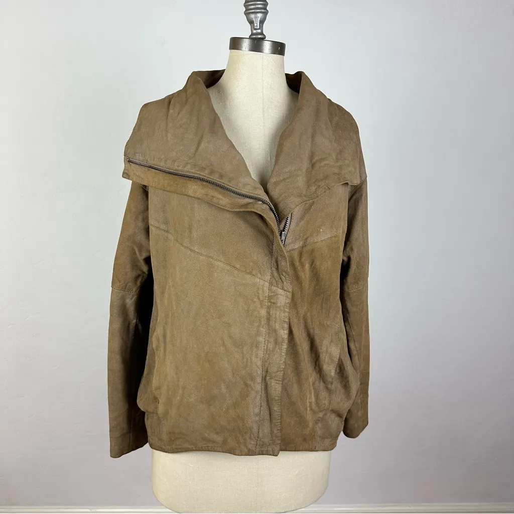 Muubaa 100% Goat Leather Cowl Neck Jacket Brown Size M - Image 2