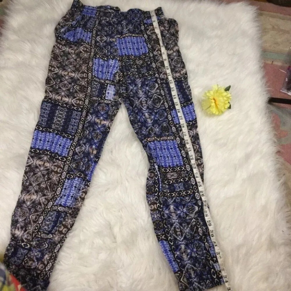Joe B Boho Blue Pattern Stretchy Light Joggers Size Small Rayon - Image 4
