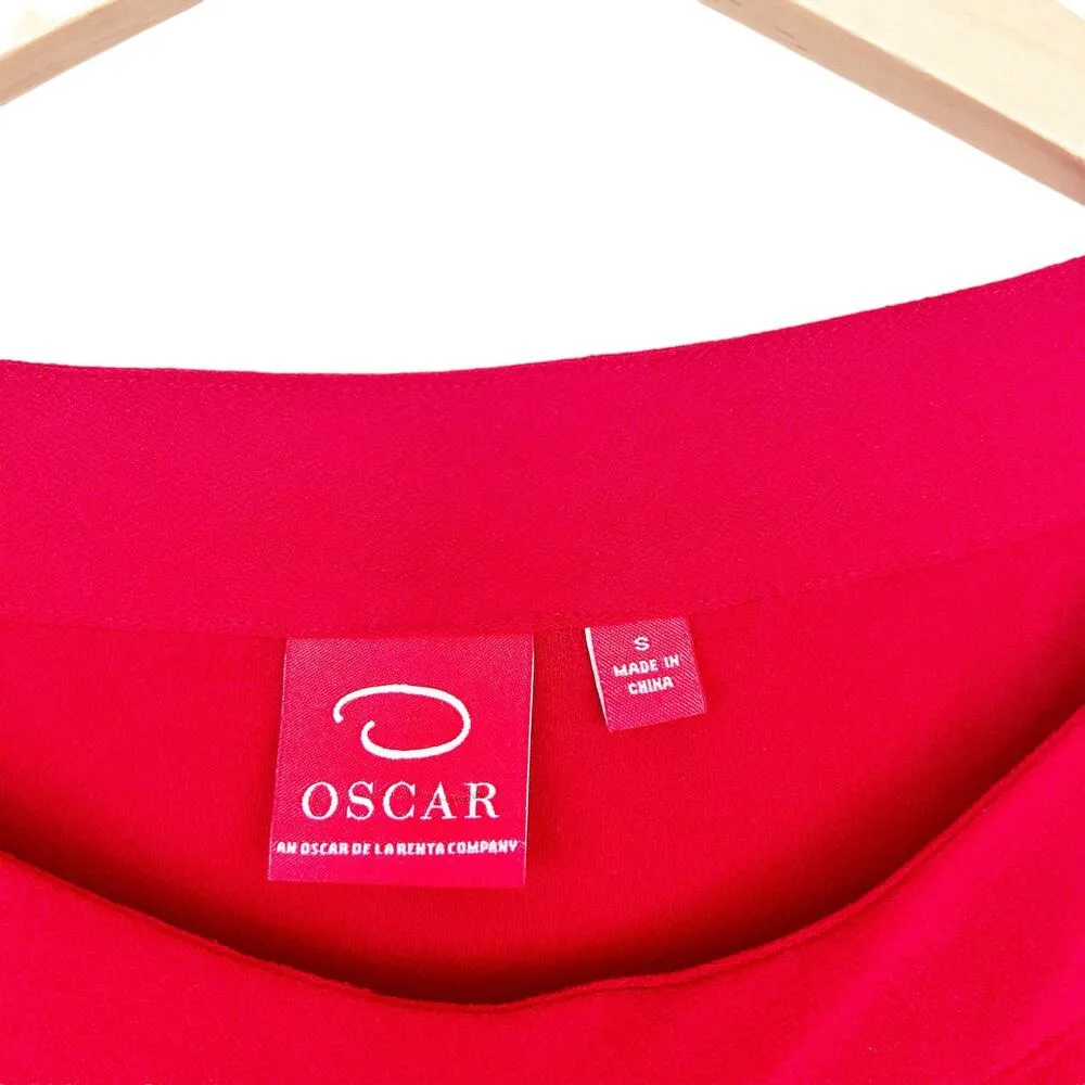 Oscar De La Renta Red Tiered Flutter Long Sleeve Dress Sz S - Image 2