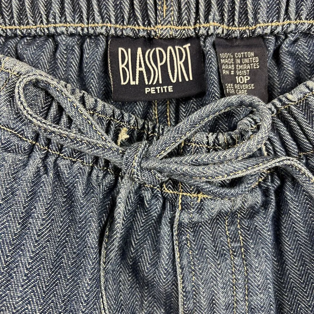 Blassport Herringbone Denim Pull On Drawstring Jeans Size 10P Blue - Image 3
