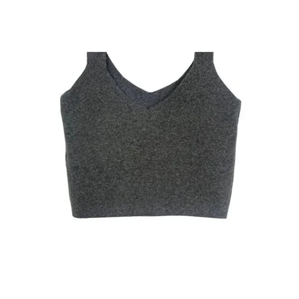 Wool V Neck Solid Cropped Tank Top Pullover Sleeveless Casual M Grey #2984 - Image 9
