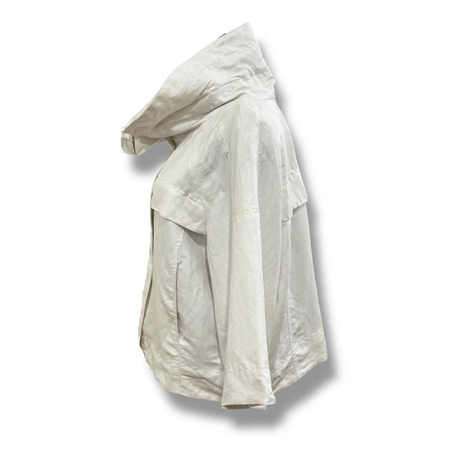 Sandro Sportswear Size XL Ivory Linen Cropped Jacket Lagenlook Boxy France - Image 3
