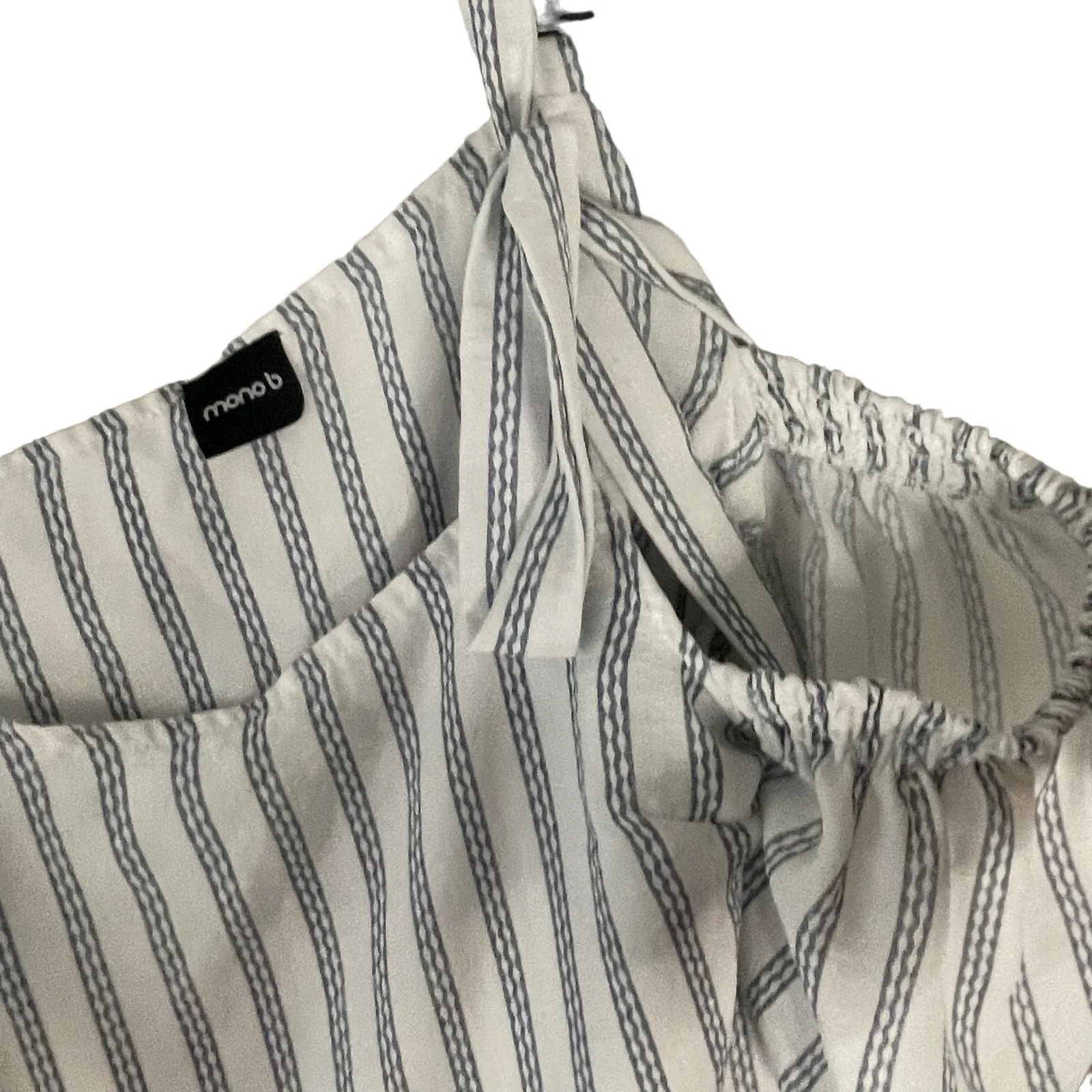 Mono‎ B Women's Size Medium White Cold Shoulder Tie Striped Blouse - Image 3