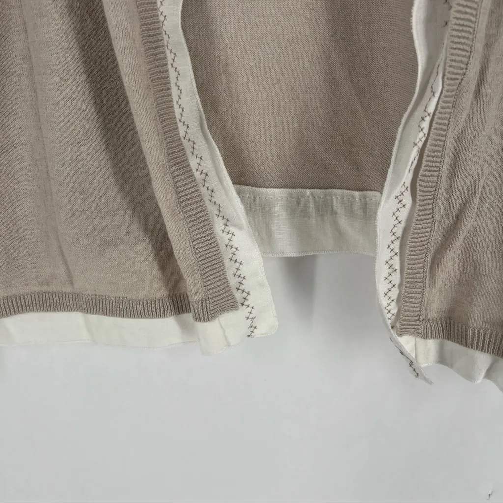 Coldwater Creek Light Tan Linen Open Front Woven Trim Cardigan Sweater Size 2X - Image 5
