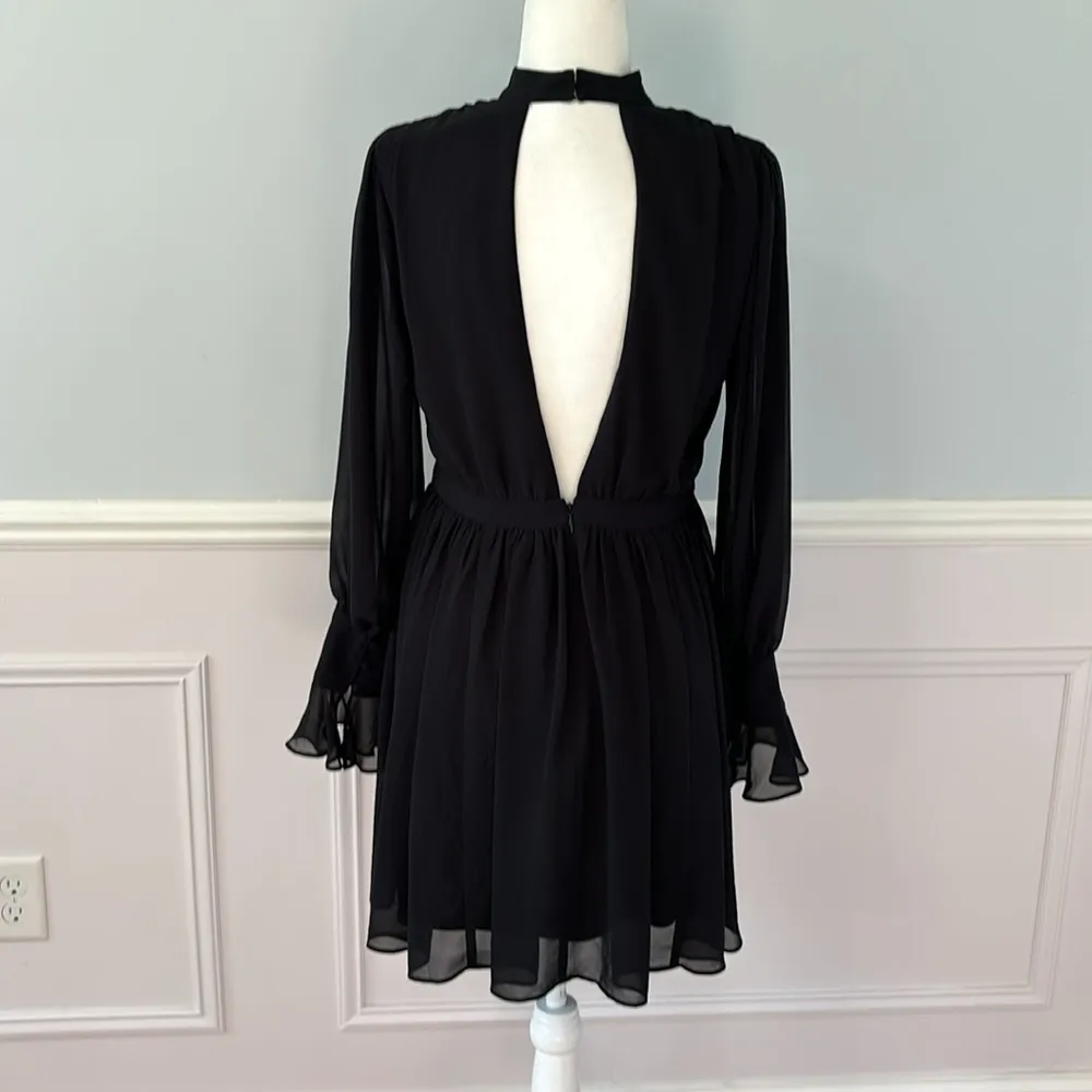 NWT Express Chiffon Mini Dress Mesh Front Open Back LBD Size 10 Formal Date Nigh - Image 8