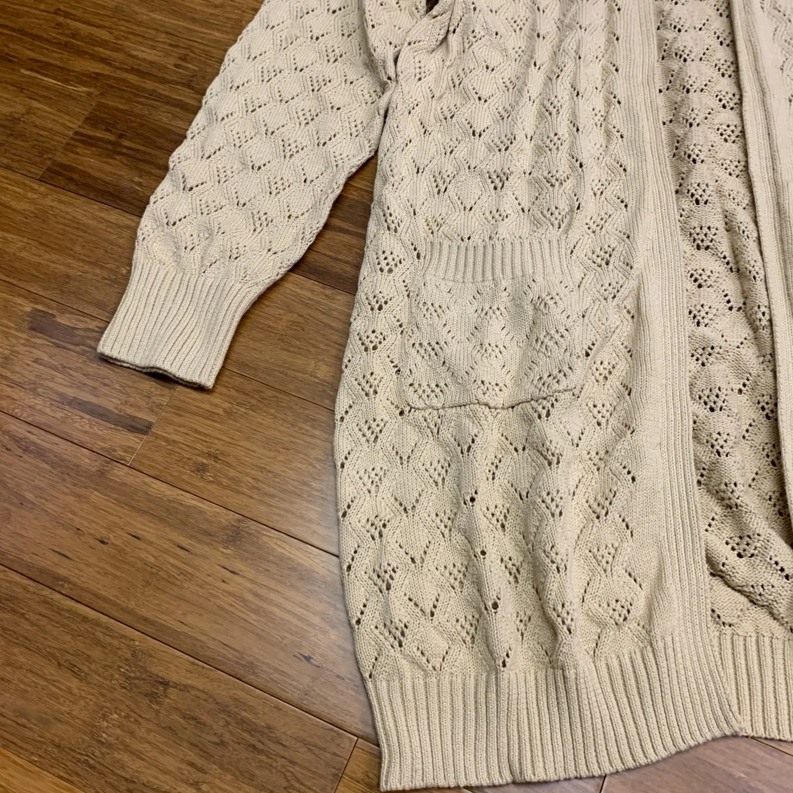 HEYSON Women's Beige Diamond Pattern Open Front Long Sleeve Cardigan Sweater L Tan Size L - Image 3