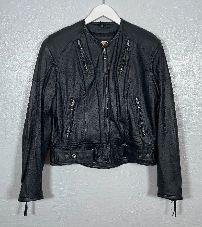 Harley Davidson Women M Black Vented Perforated Leather Jacket 98115 - Image 1