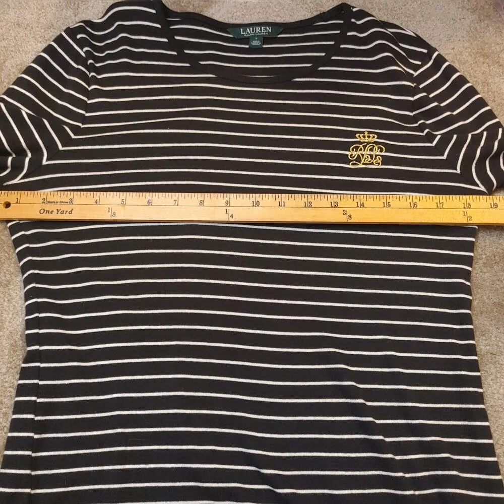 Lauren Ralph Lauren Green Label Size Large L White Black Striped Top Sweater - Image 4