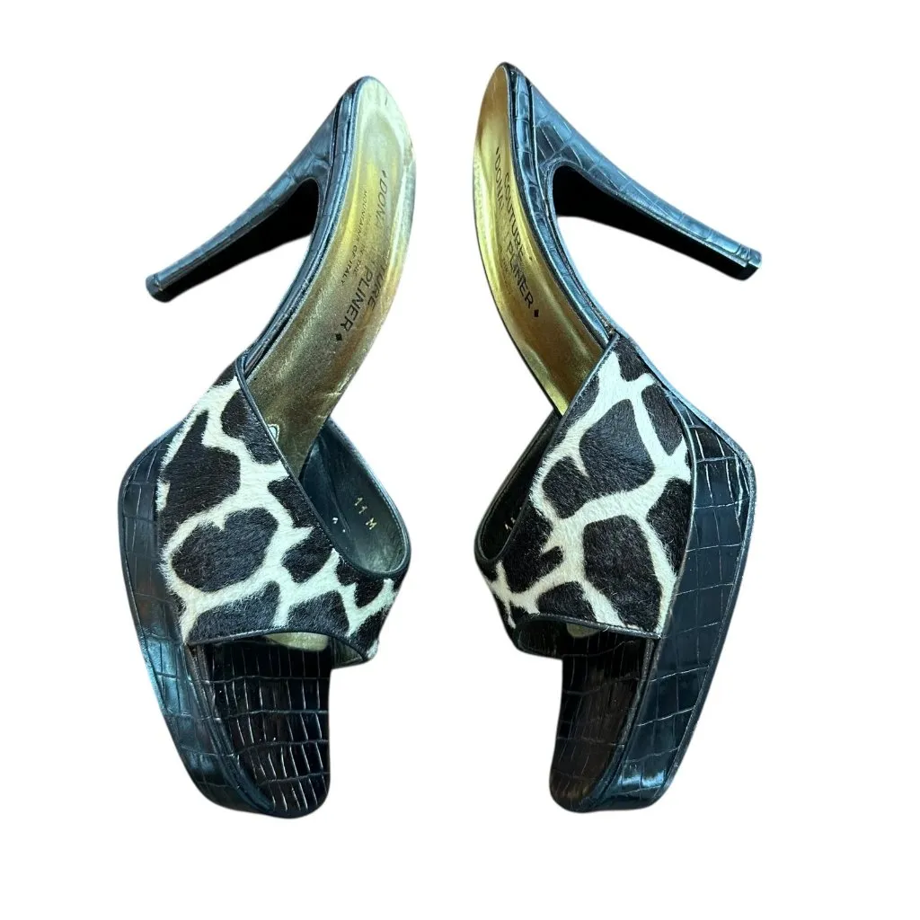 Donald J Pliner Calf Hair & Croc Embossed Heels Black/White Animal Print 11 M Black - Image 3