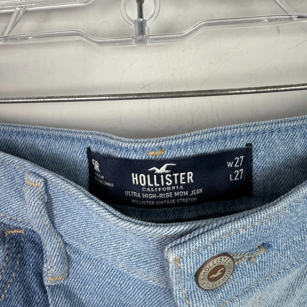 Hollister Ultra High Rise Patchwork Mom Jeans Raw Hem Size 27 EUC - Image 5