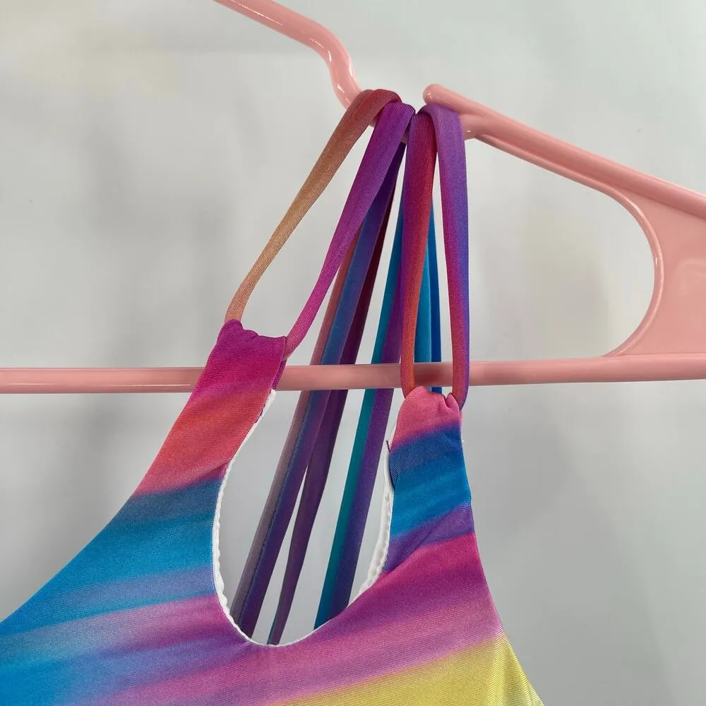 LA BLANCA Sunset Shores Swimsuit SZ 8 One Shoulder Ombre NWT Rainbow Multicolor - Image 10