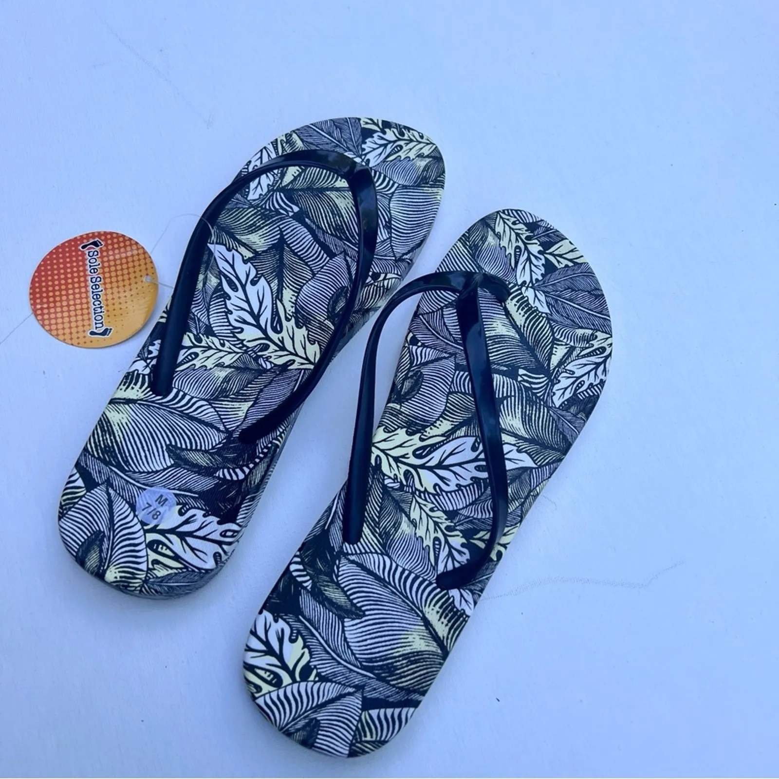 Sole Selection Women’s Tropical Print Sandals NWT Sz 39 Black - Image 6