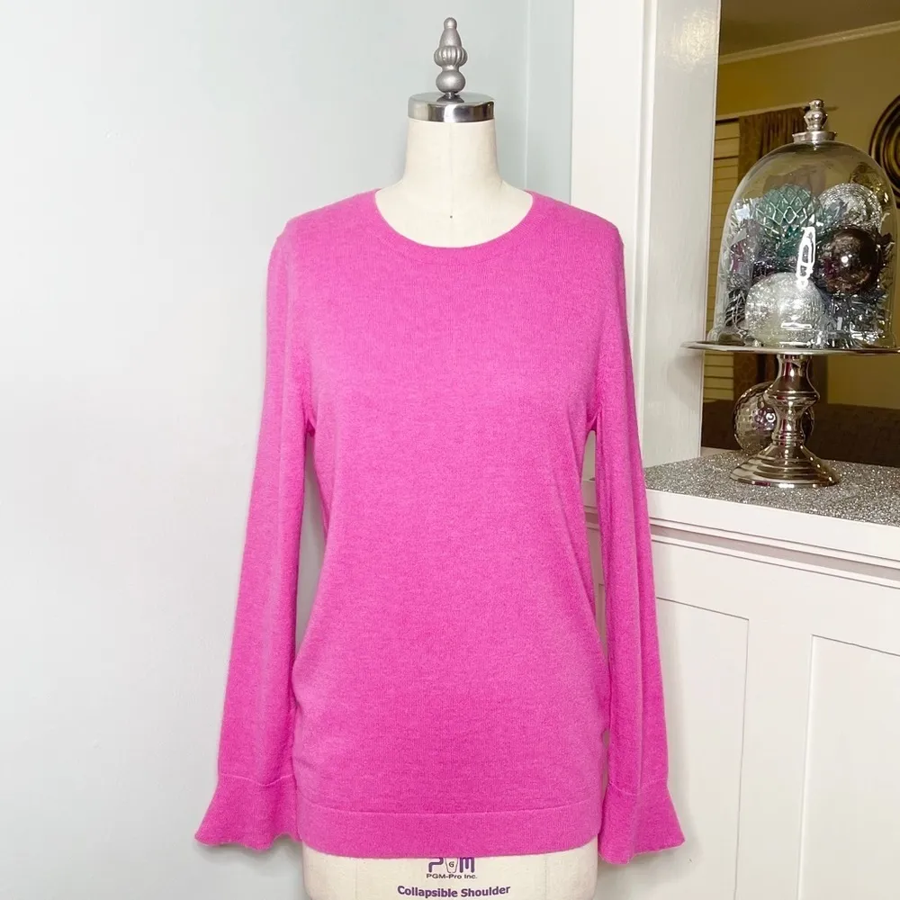 Talbots Pink Lambswool Crewneck Flutter Sleeve Sweater Small - Image 2