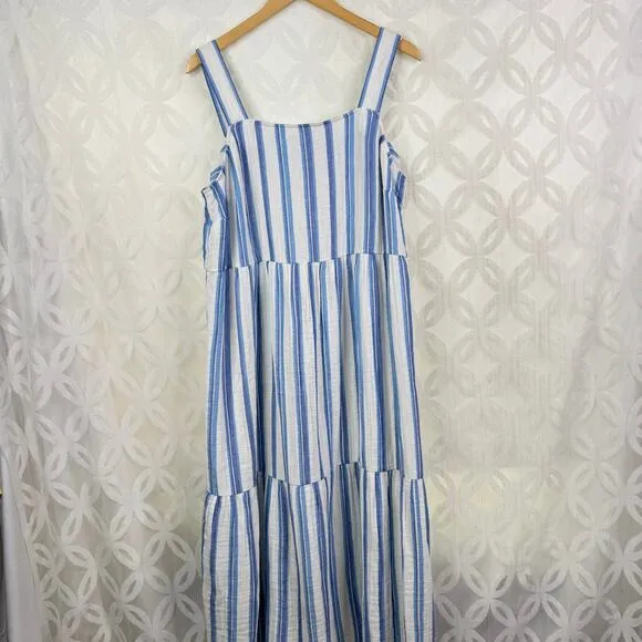 J.jill Cabana Striped Midi‎ Woven Cotton Dress Size L Blue Size L - Image 6