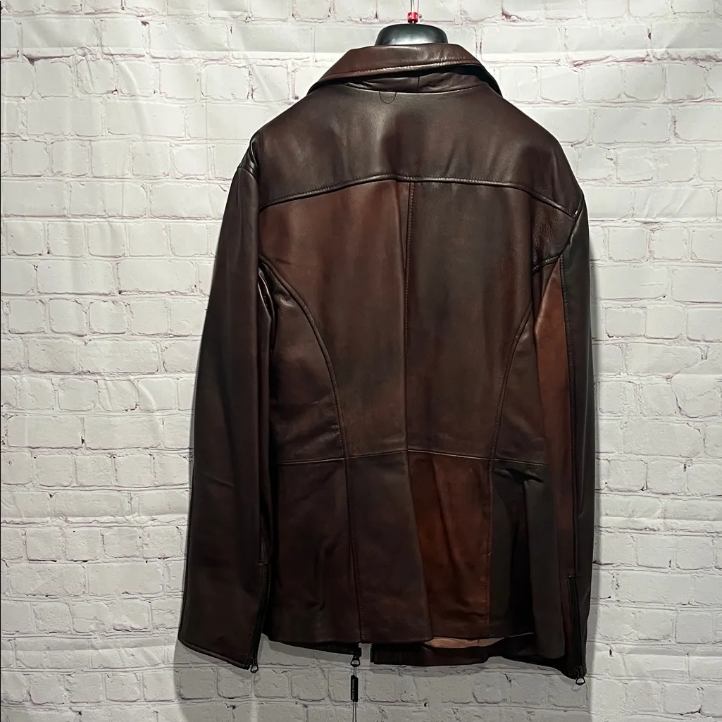 Italian Woman's Brown Leather‎ Zip Up Jacket Made by CURGÈ size 2X EU 54 NWT W20 - Image 7