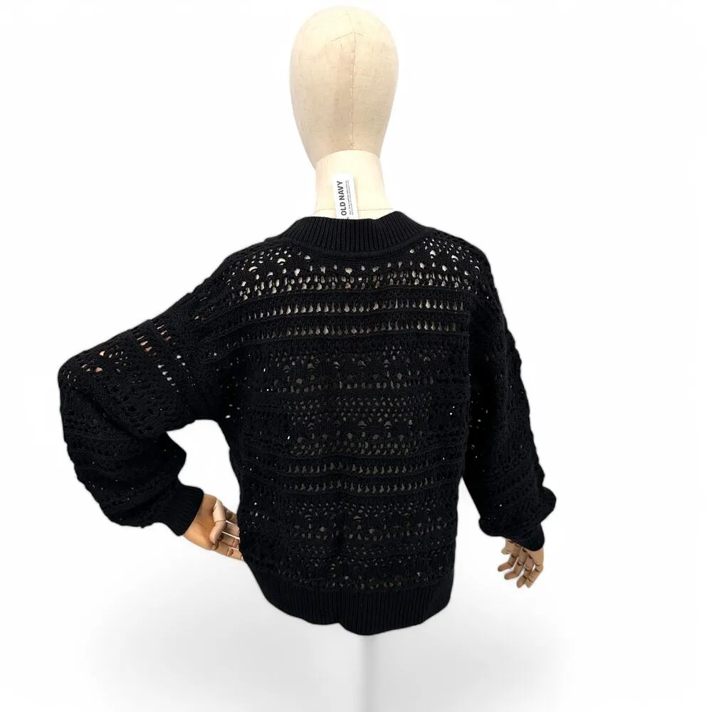 Old Navy Sweater Crafted Cardigan Blackjack Chunky Open Knit Cotton L - Image 2