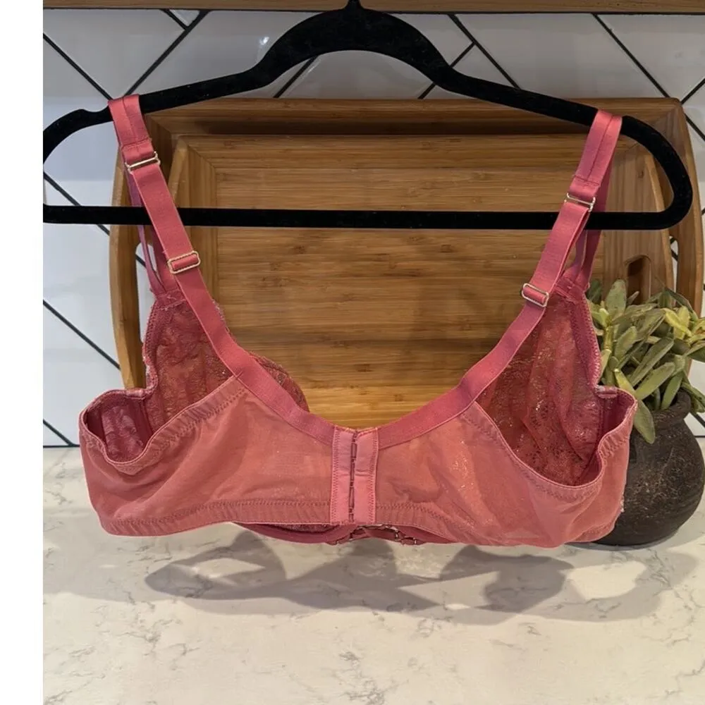 Cacique unlined pink metallic sheer Balconette bra with underwire sz 44D - Image 2