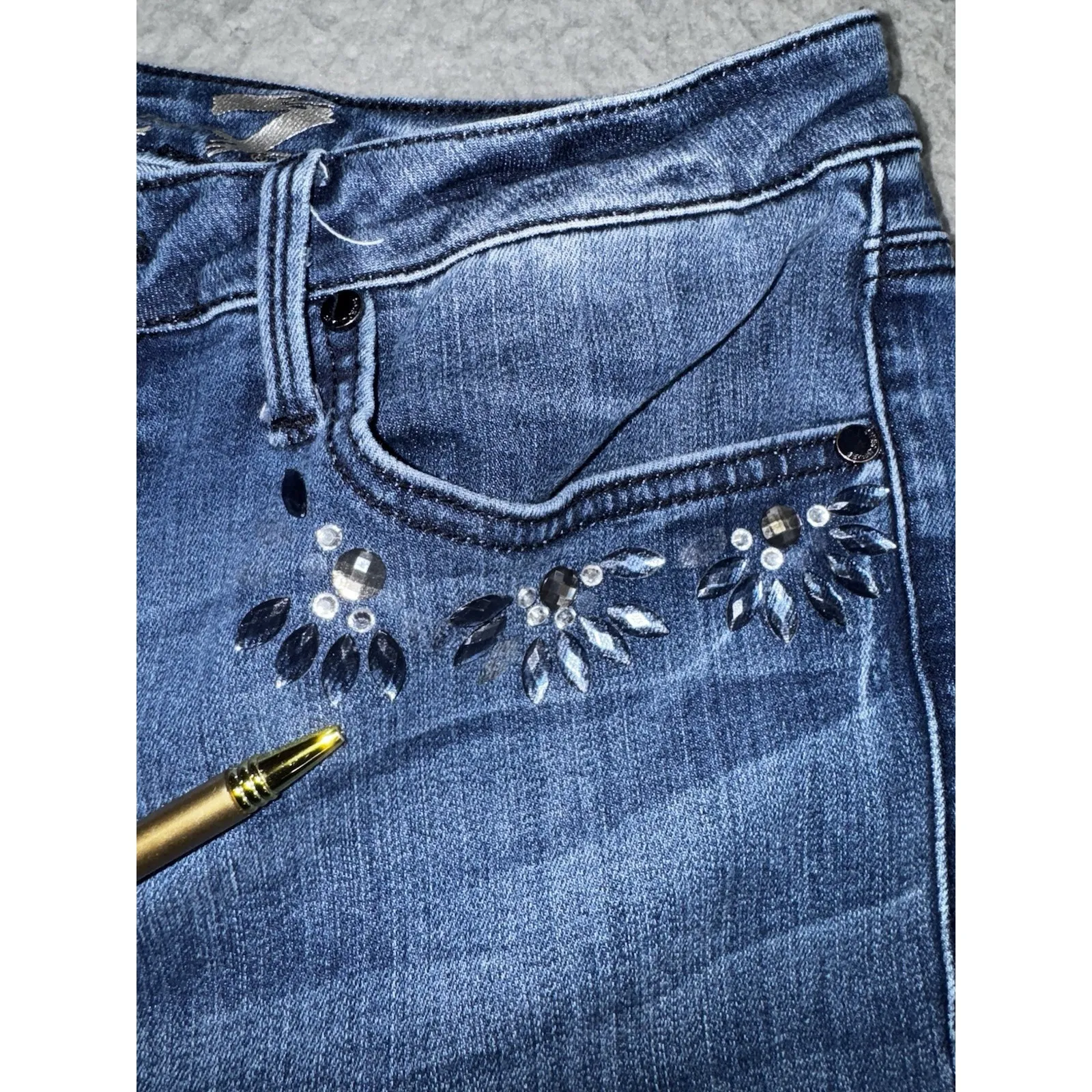Seven7 Jeans Women 12 Mid Rise Skinny Studded Dark Wash Denim Pants Y2K‎ Boho - Image 7