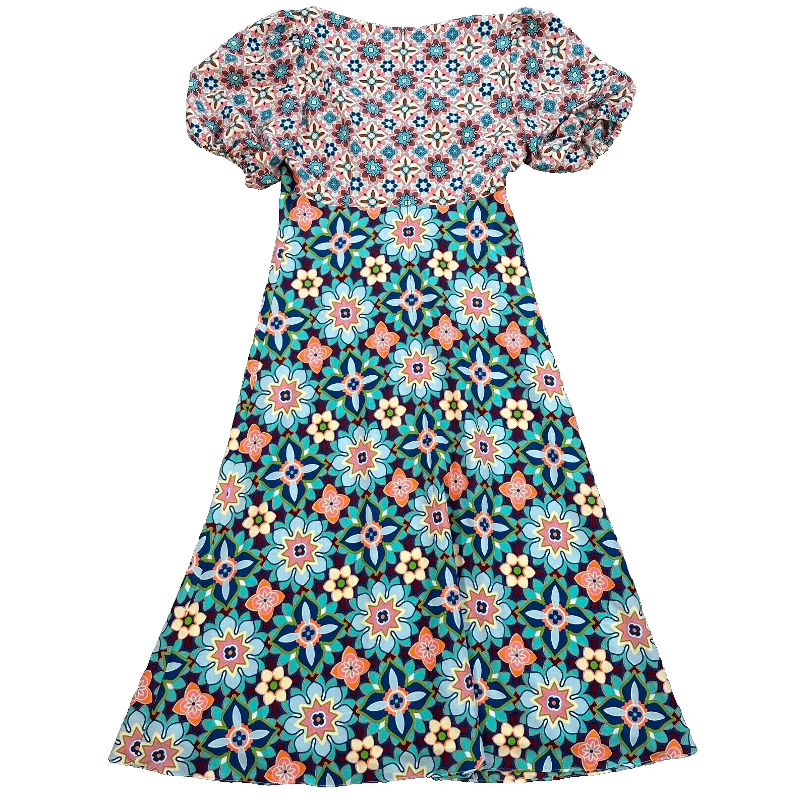 Donna Morgan Floral Midi Puff Sleeve Dress Women's 2 Sky Blue V-Neck - Image 12