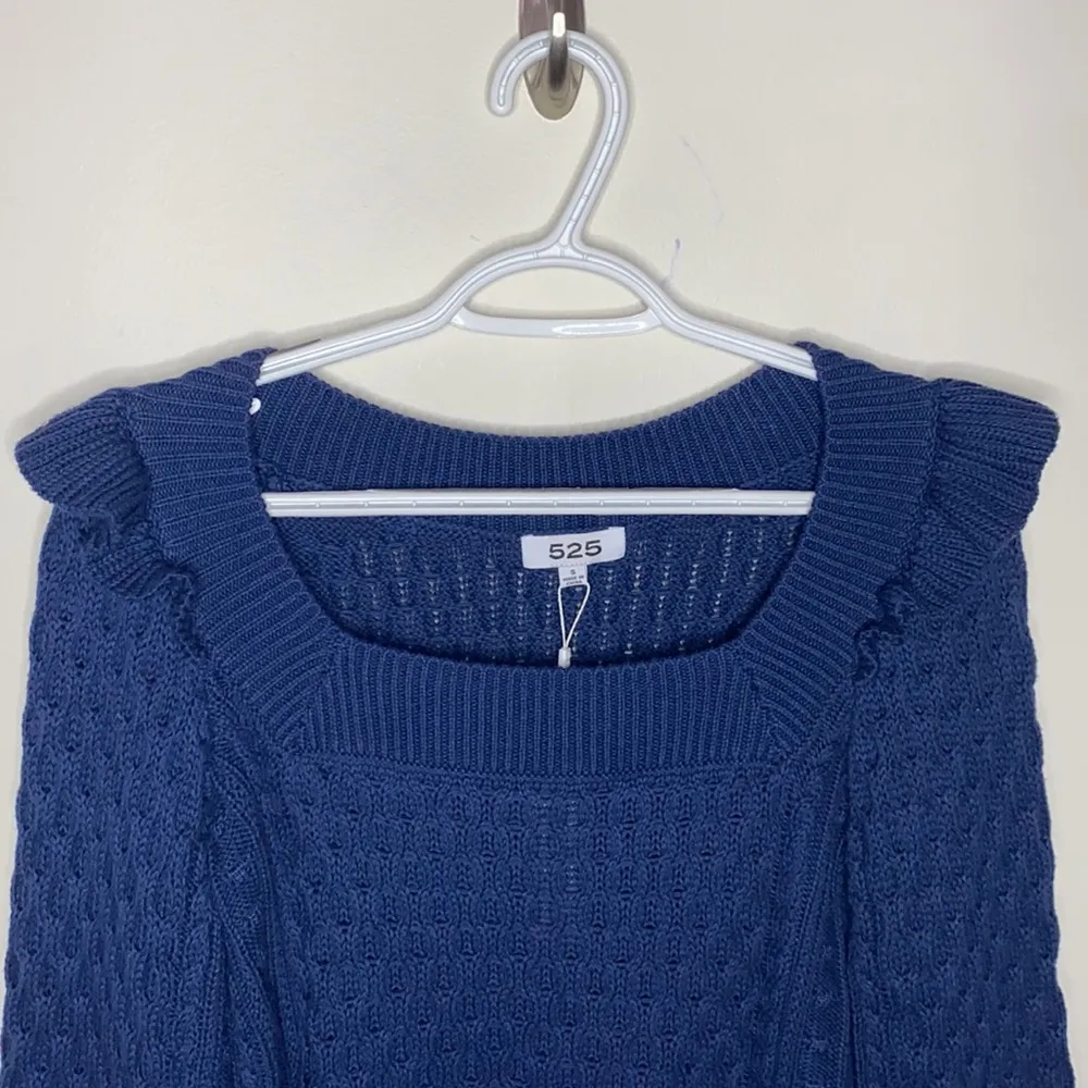 525 America  square neck ruffle cable sweater sz S - Image 3