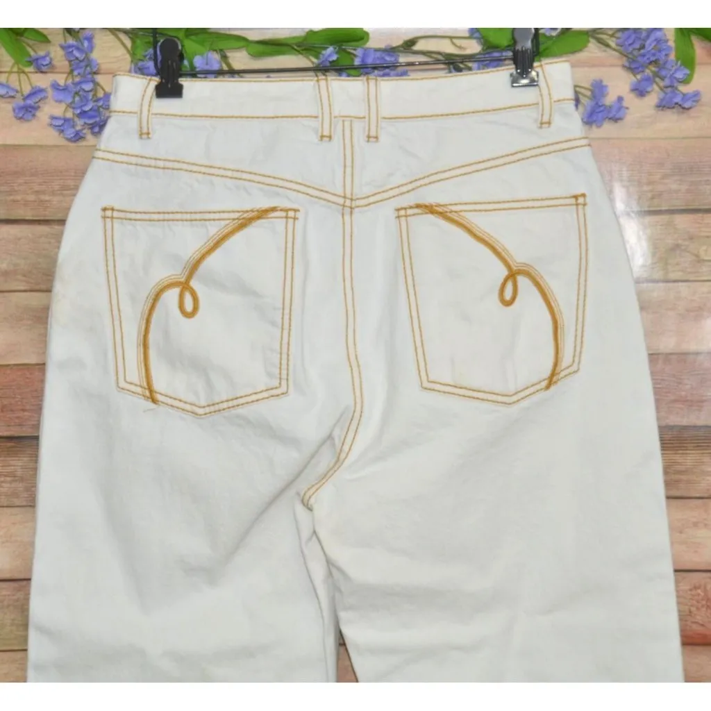 Tory Burch Ladies Off White Embroidered Straight Leg Jeans Size 30 Cotton Denim - Image 5