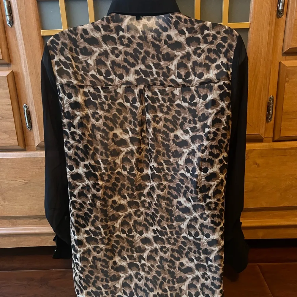 sheer black blouse with cheetah print - Image 2
