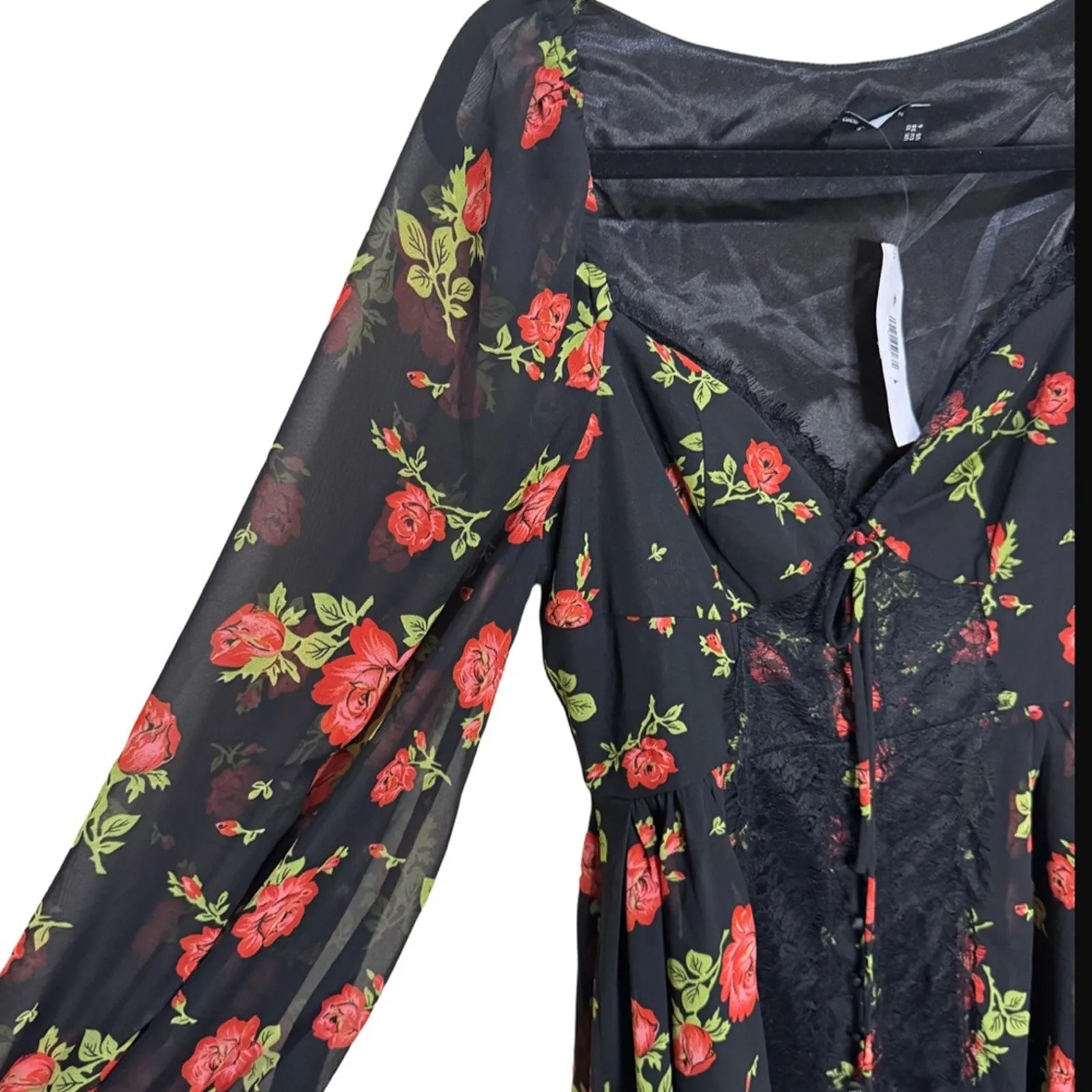 ASOS DESIGN Eyelash Lace Insert Skater Mini Dress - Rose Floral Size 6 - Image 6